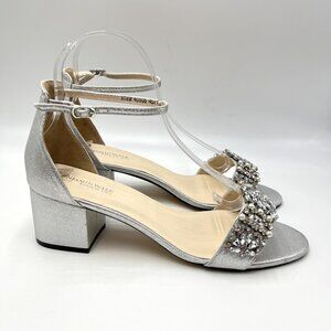 Touch Ups Womens Size 10.5 Devon Silver Jewel Block‎ Heels Dress Sandals Shoes